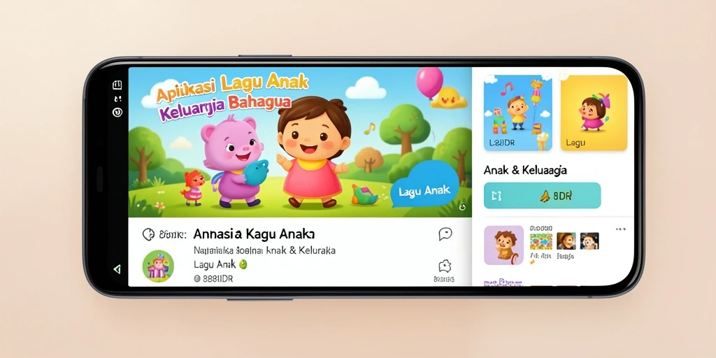 Tampilan aplikasi 888IDR dengan lagu anak yang ceria.