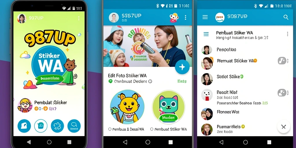 Tampilan antarmuka 987UP untuk membuat stiker WhatsApp.