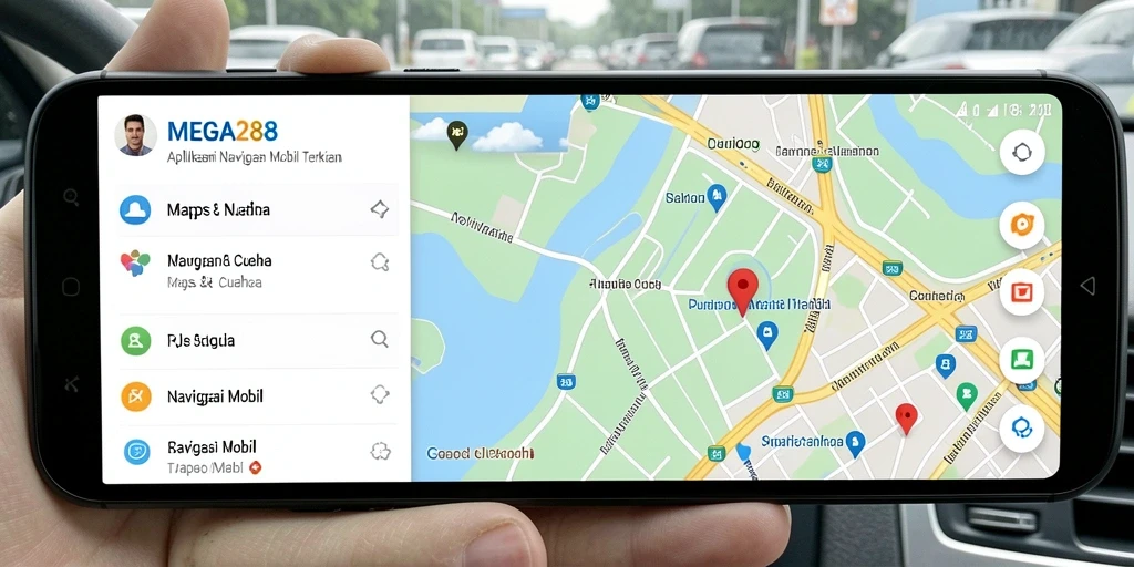 Antarmuka aplikasi MEGA288 yang memudahkan navigasi mobil.