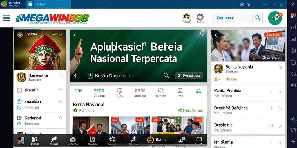 Tampilan aplikasi MEGAWIN888 dengan beragam pilihan berita nasional.