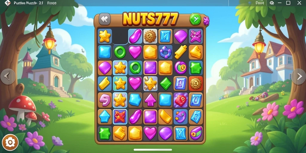 Antarmuka menarik NUTS777 saat bermain Puzzle Match-3.