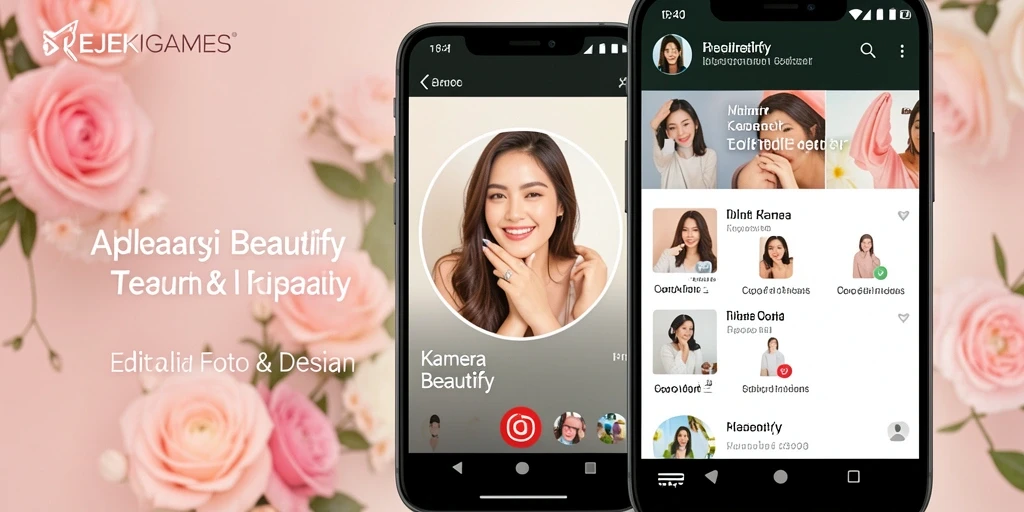Tampilan antarmuka pengguna REJEKIGAMES yang menarik dengan fitur Kamera Beautify.